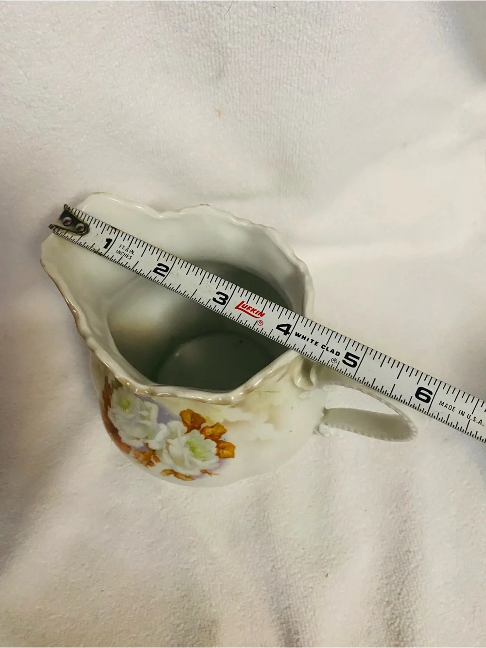 VNTG Leuchtenburg Germany Porcelain Cream Floral Pitcher Lusterware